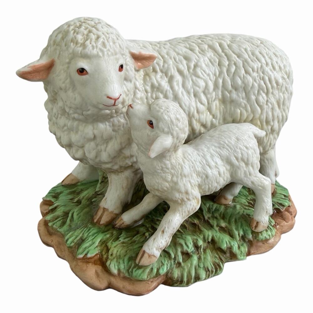 Vintage Homco Sheep and Lamb #1483 Ceramic Porcelain Figurine 5.5x3.5”